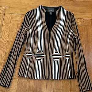 Chico's Black and Brown Striped Faux Leather Blazer minimalist contemporary